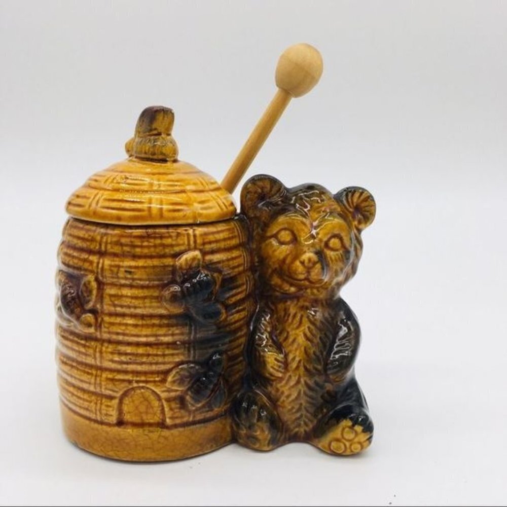 Vintage Armbee Bear Honey Pot with Honey Wand